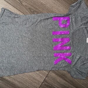 PINK Victoria's Secret Gray Tee with Purple Sequins